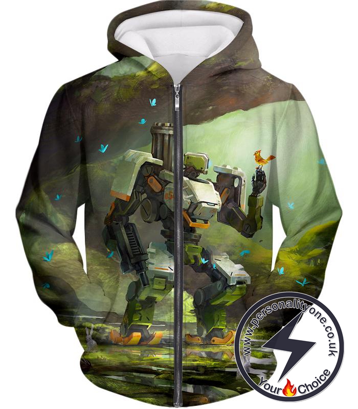 Overwatch Curious Robot Bastion Zip Up Hoodie